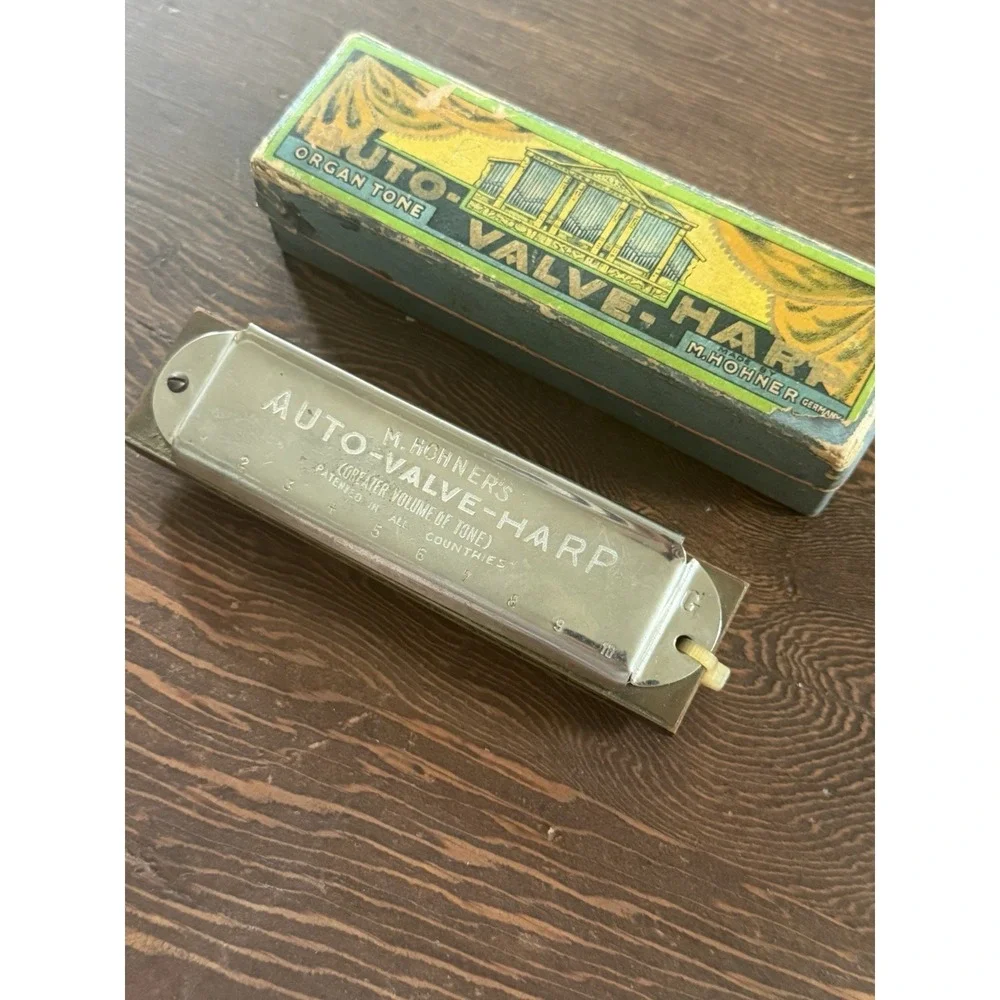 Vintage M. Hohner Auto Valve Harp Harmonica Key of A Silver Metal Original Box